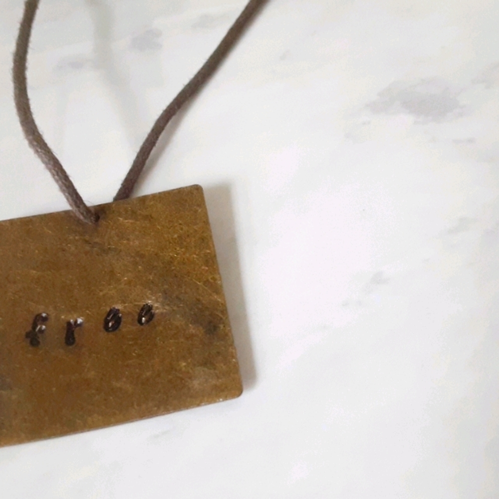 "Free" Message Stamped Metal Necklace